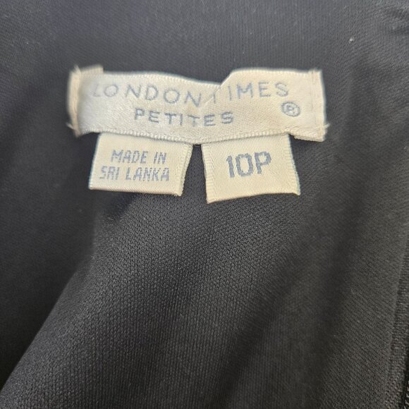 London Times Satin Layered Little Black Bodycon Dress Size 10 Petite - Picture 3 of 7